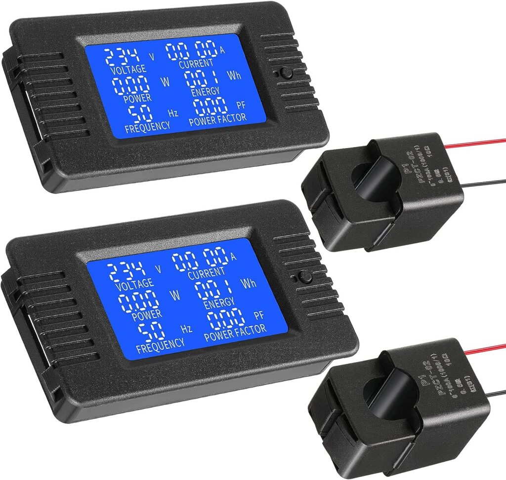 2 Pieces AC Power Meter AC 80-260V 100A Crs-022b LCD Digital Current Voltage and Current Monitor Meter Power Voltmeter Ammeter with 100A Current Split Core Transformer CT