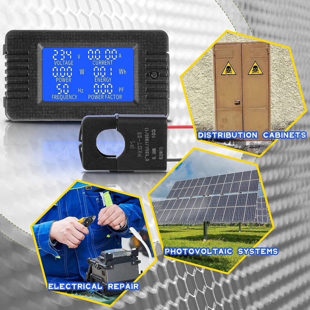 2 Pieces AC Power Meter AC 80-260V 100A Crs-022b LCD Digital Current Voltage and Current Monitor Meter Power Voltmeter Ammeter with 100A Current Split Core Transformer CT