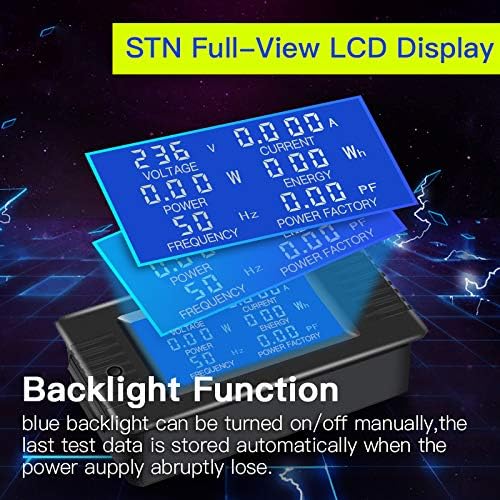 AC Current Voltage Amperage Power Energy Panel Meter LCD Digital Display Ammeter Voltmeter Multimeter with Split Core Current Transformer CT AC 80-260V 100A Multi-Function Power Monitor