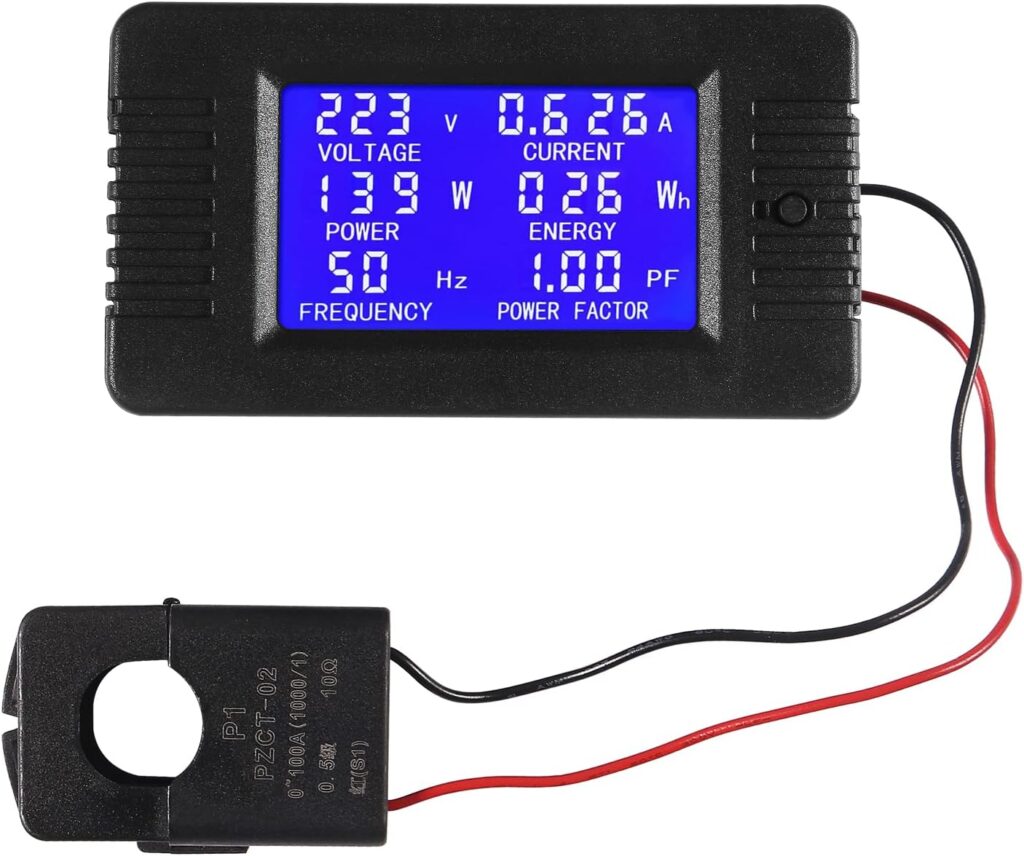 AC Digital Meter, AC 80-260V 100A LCD Display Digital Current Voltage Power Energy Frequency Power Factor Multimeter Ammeter Voltmeter 100A(Split Core Current Transformer)