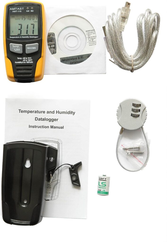 AMTAST Temperature Humidity Data Logger LCD Display Temp/RH USB Data Recorder 32700 Data, High Accuracy