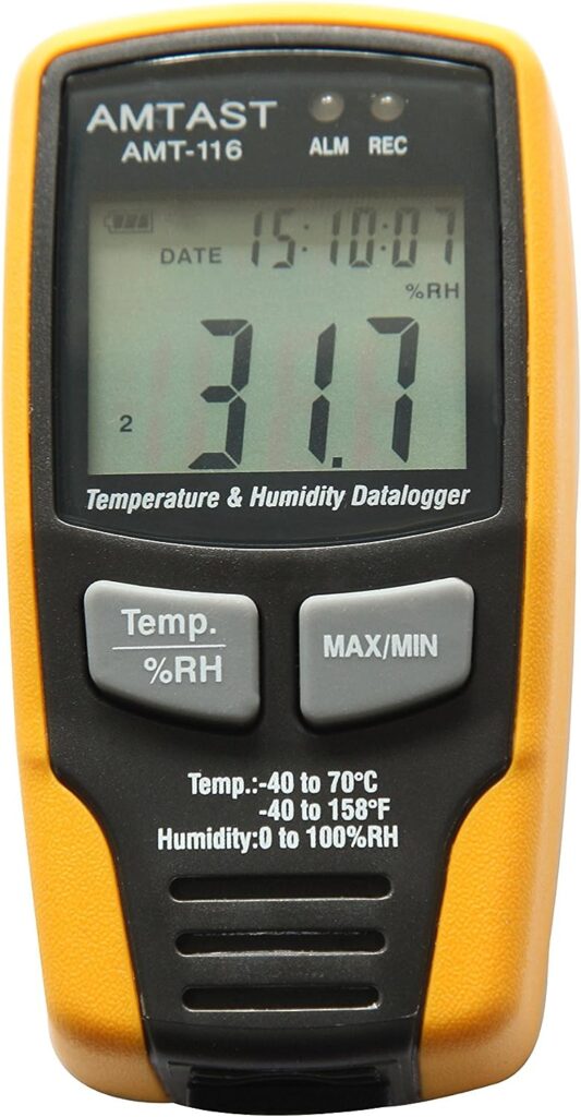 AMTAST Temperature Humidity Data Logger LCD Display Temp/RH USB Data Recorder 32700 Data, High Accuracy