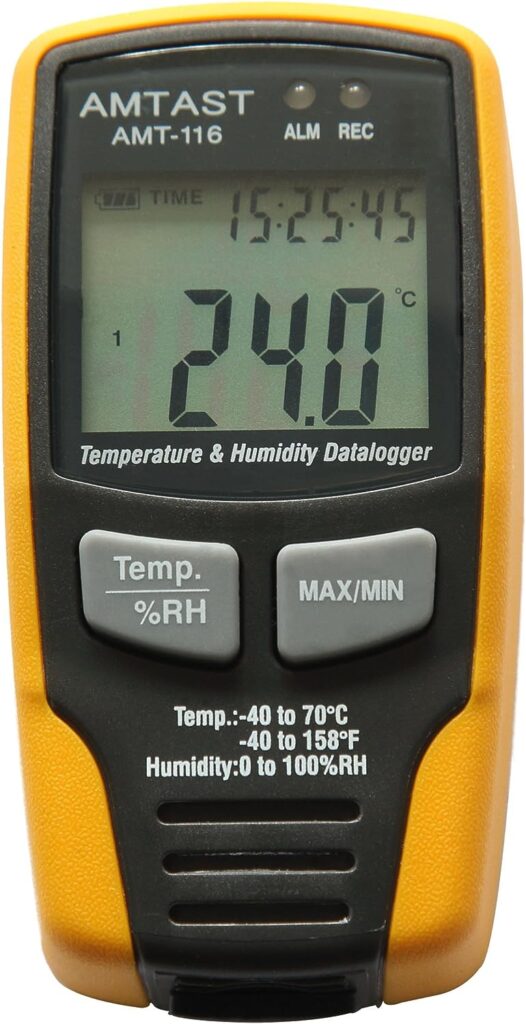 AMTAST Temperature Humidity Data Logger LCD Display Temp/RH USB Data Recorder 32700 Data, High Accuracy