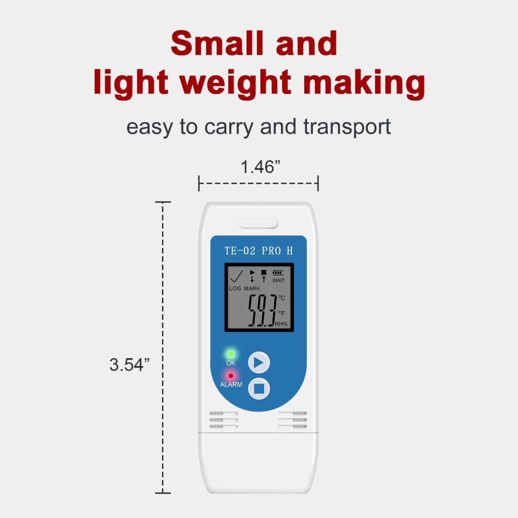 Aprvtio TE-02PRO-H Temperature Humidity Data Logger, Multi-Use USB Temperature Recorder with 32000 Readings Vaccine Fridge Auto PDF  CSV Reports, LED Alert Indicator, Calibration Certified