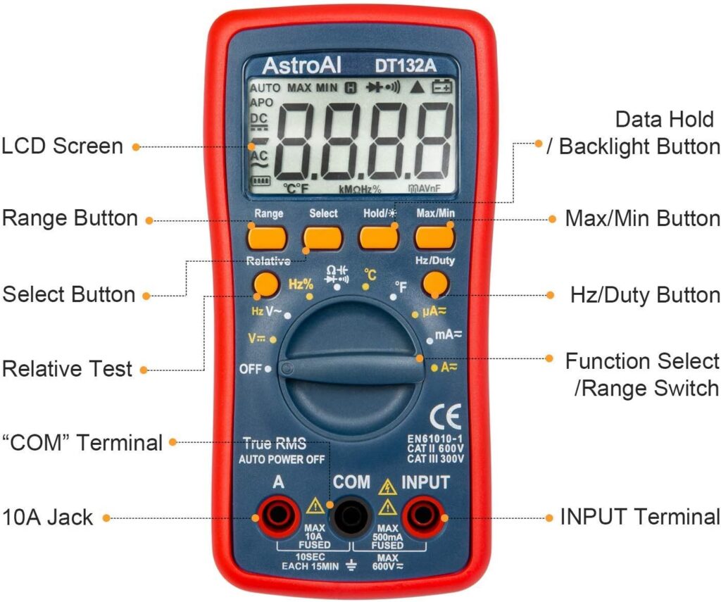 AstroAI Digital Multimeter TRMS 4000 Counts with DC AC voltmeter and Auto-Ranging Fast Accurately Measures Voltage, Current, Resistance, Capacitance, Temperature, Continuity, Frequency and Duty-Cycle.