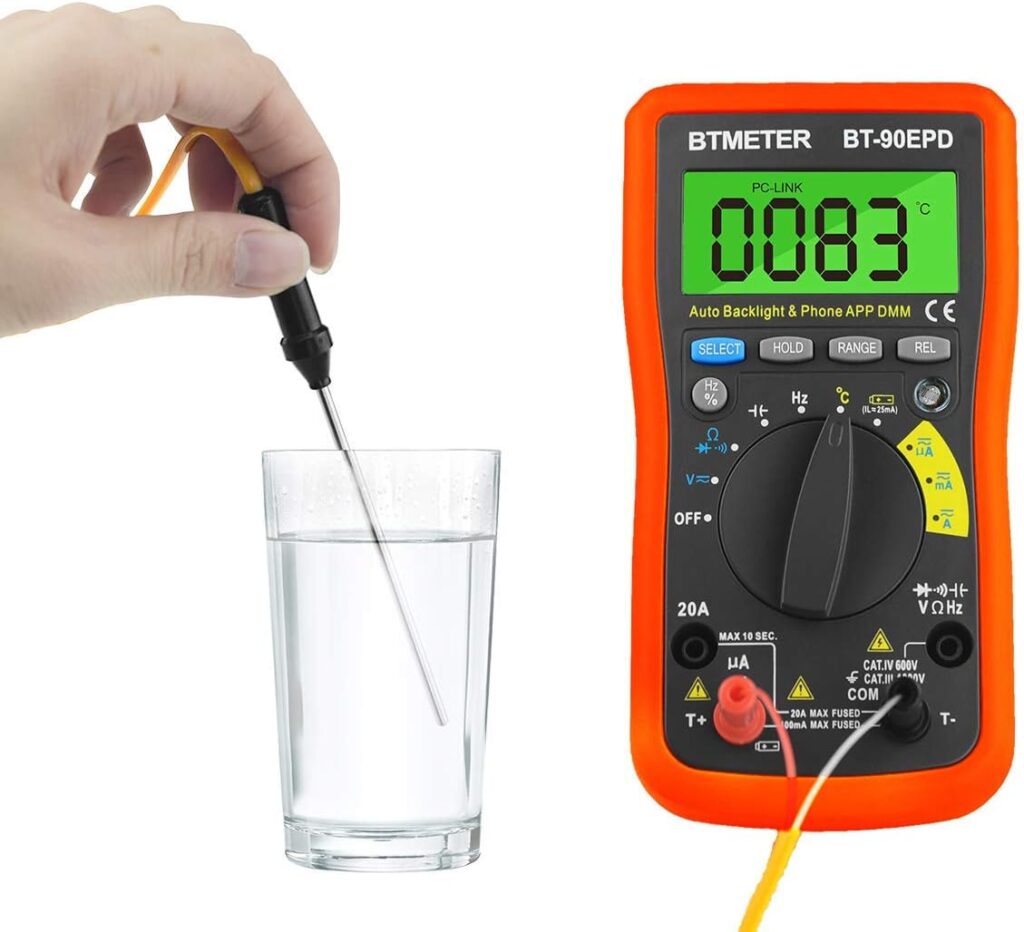 Bluetooth APP Digital Multimeter - BTMETER BT-90EPD Auto Ranging Multi-Tester 4000 Counts Data Logging on Mobile Phone for AC/DC Voltage Current Resistance Temperature