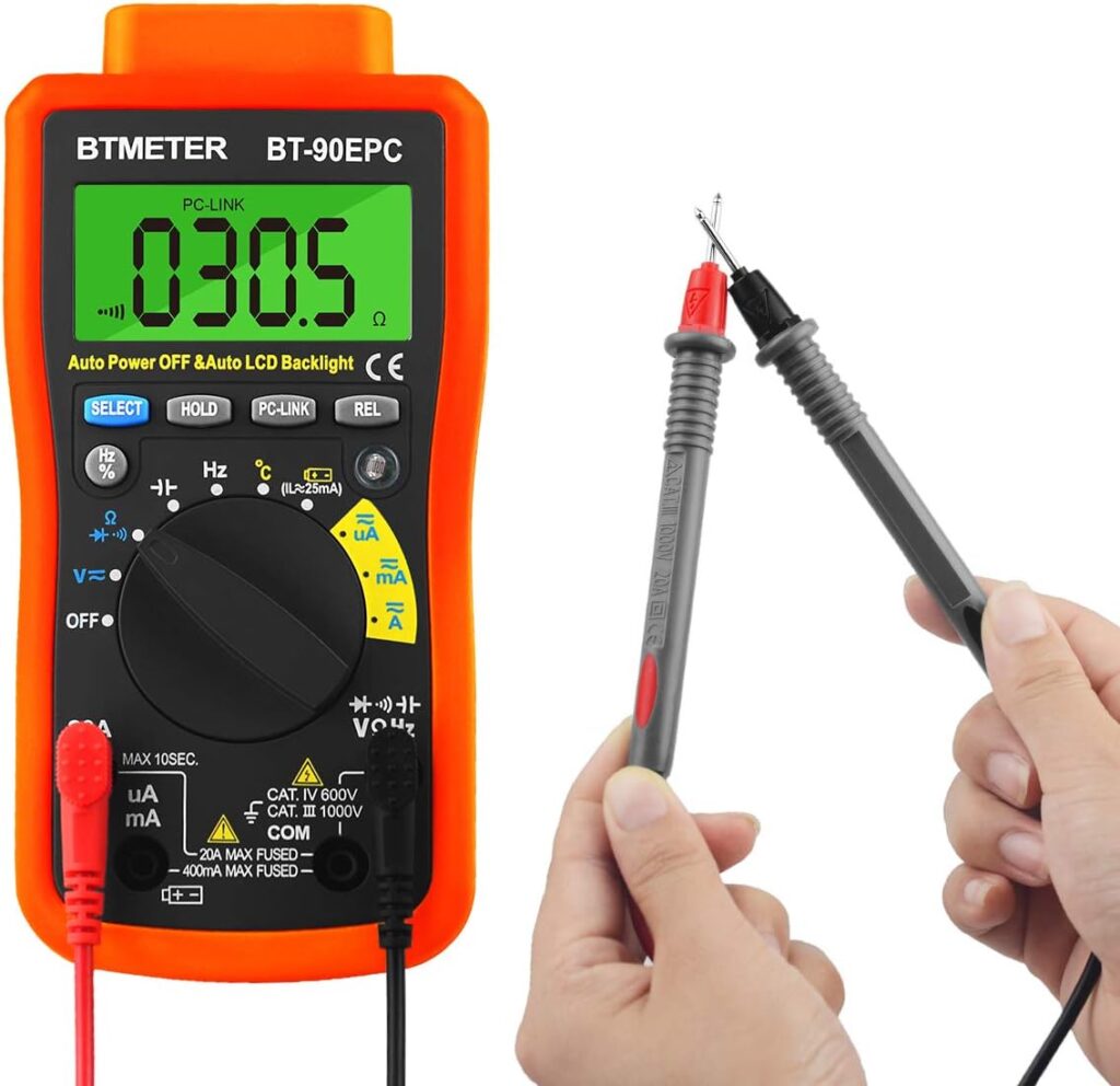 BTMETER BT-90EPC Digital Multimeter, Auto-Ranging AC/DC Volt Amp Ohm Temperature Electric Multi-Tester, w/ USB to PC Link Sync for Data Logging