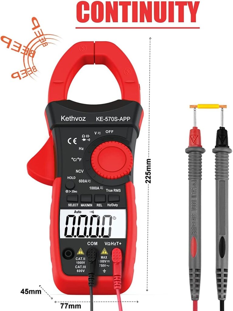 Clamp Meter Digital Multimeter Tester, Kethvoz 1000A Ammeter Voltmeter with Data Logger Measure AC DC Current Voltage Ohm, 6000 Count Bluetooth Electrical Meter 570SAPP