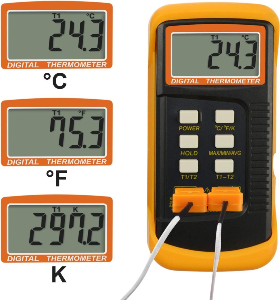 Digital 2 Channels K-Type Thermometer 2 Thermocouples -50~1300°C (-58~2372°F) Handheld High Temperature Kelvin Scale Dual Measurement Meter Sensor