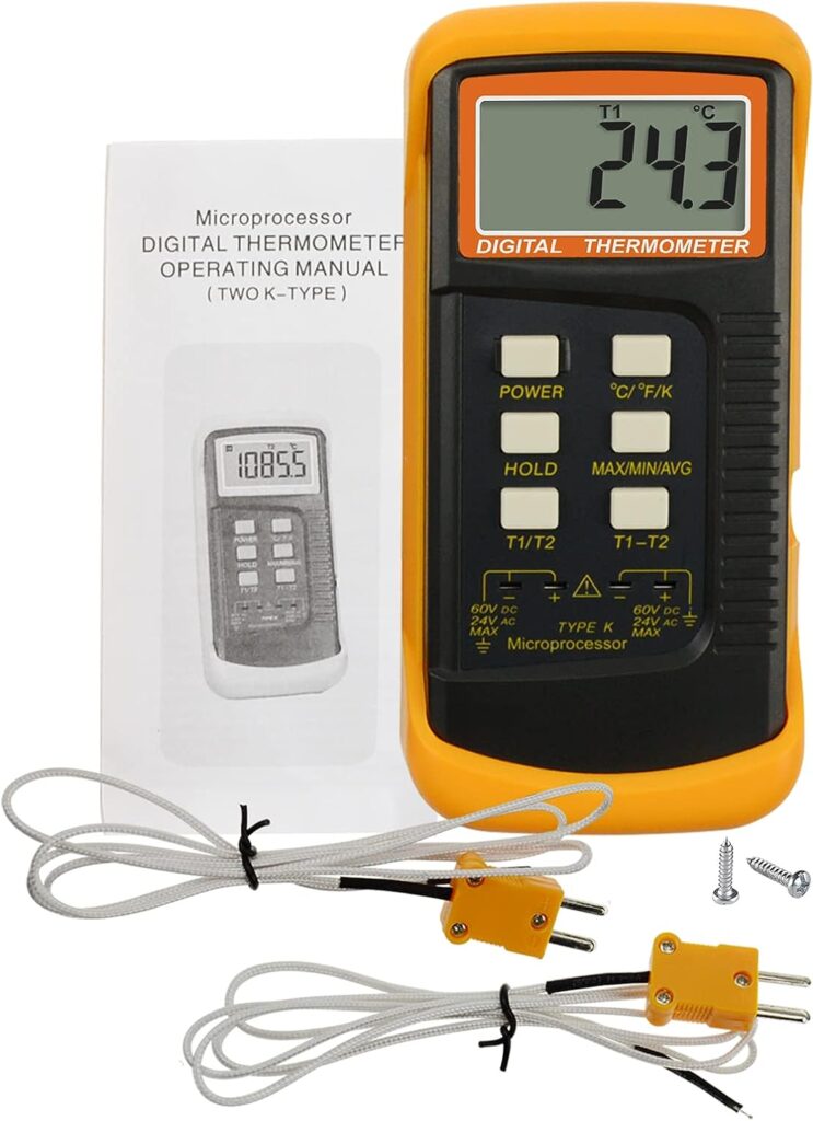 Digital 2 Channels K-Type Thermometer 2 Thermocouples -50~1300°C (-58~2372°F) Handheld High Temperature Kelvin Scale Dual Measurement Meter Sensor