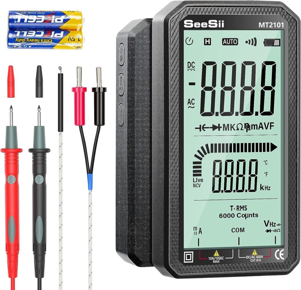 Digital Multimeter,4.7 Inch Large Screen Multimeter Tester TRMS 6000 Counts Voltmeter Auto-Ranging Fast Measures Voltage Current Amp Resistance Diodes Continuity Duty-Cycle Capacitance Temperature