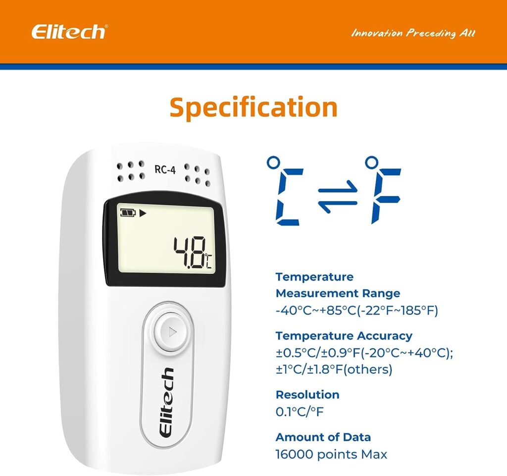 Elitech Digital Temperature Data Logger Medical Refrigerator Thermometer Vaccine Fridge Temperature Monitor, RC-4, 10 Pack