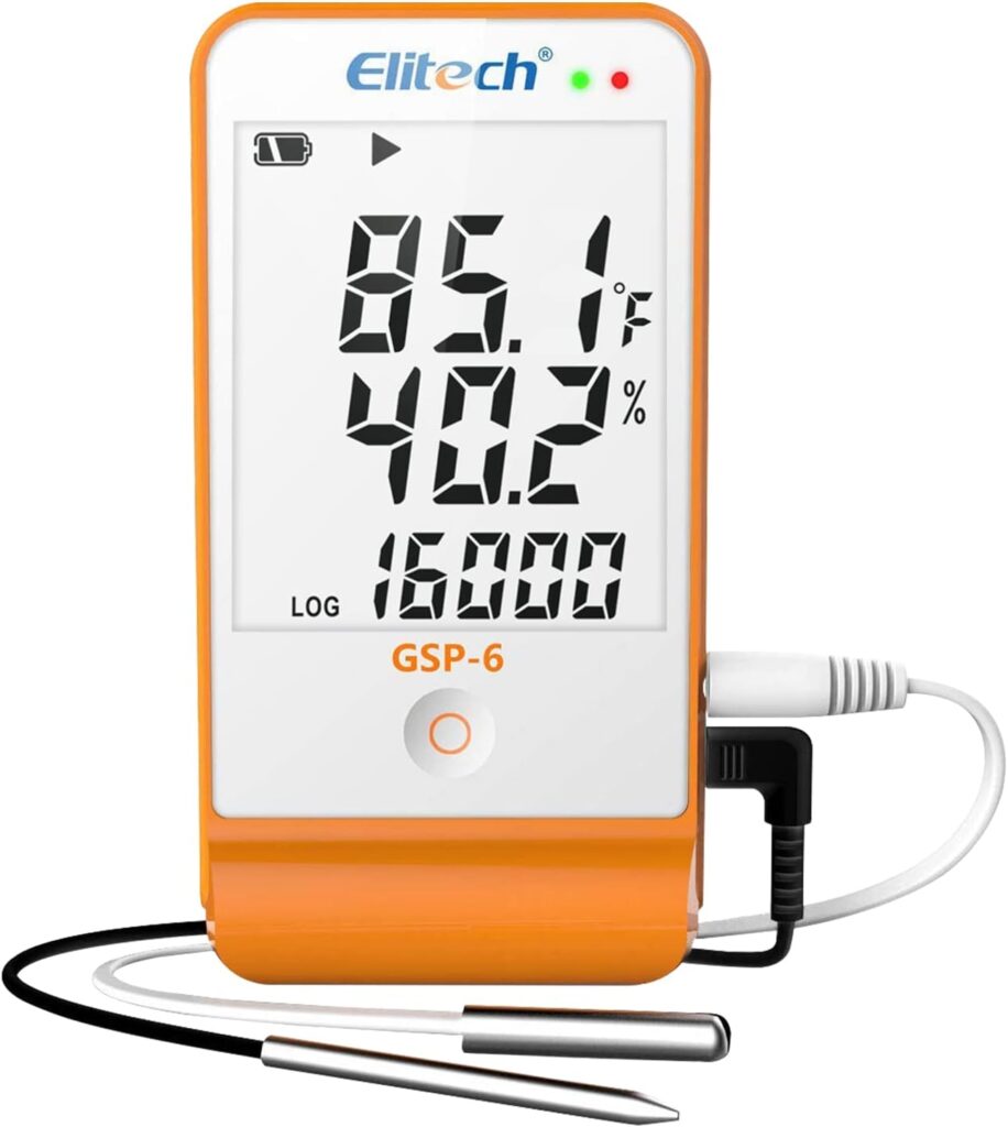 Elitech Digital Temperature Humidity Data Logger Pharmacy Refrigerator Thermometer Vaccine Fridge Temperature Monitor Max Min Value GSP-6