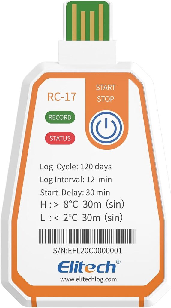 Elitech RC-17 Disposable USB Temperature Data Logger PDF Report Light Indicator