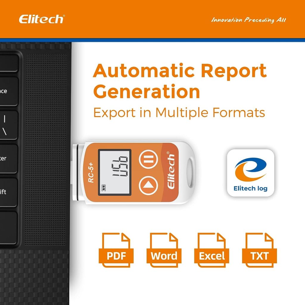 Elitech RC-5+ TE Digital PDF USB Temperature Data Logger Reusable Recorder Refrigerator Thermometer 32000 Points High Accuracy (Extra External Sensor)