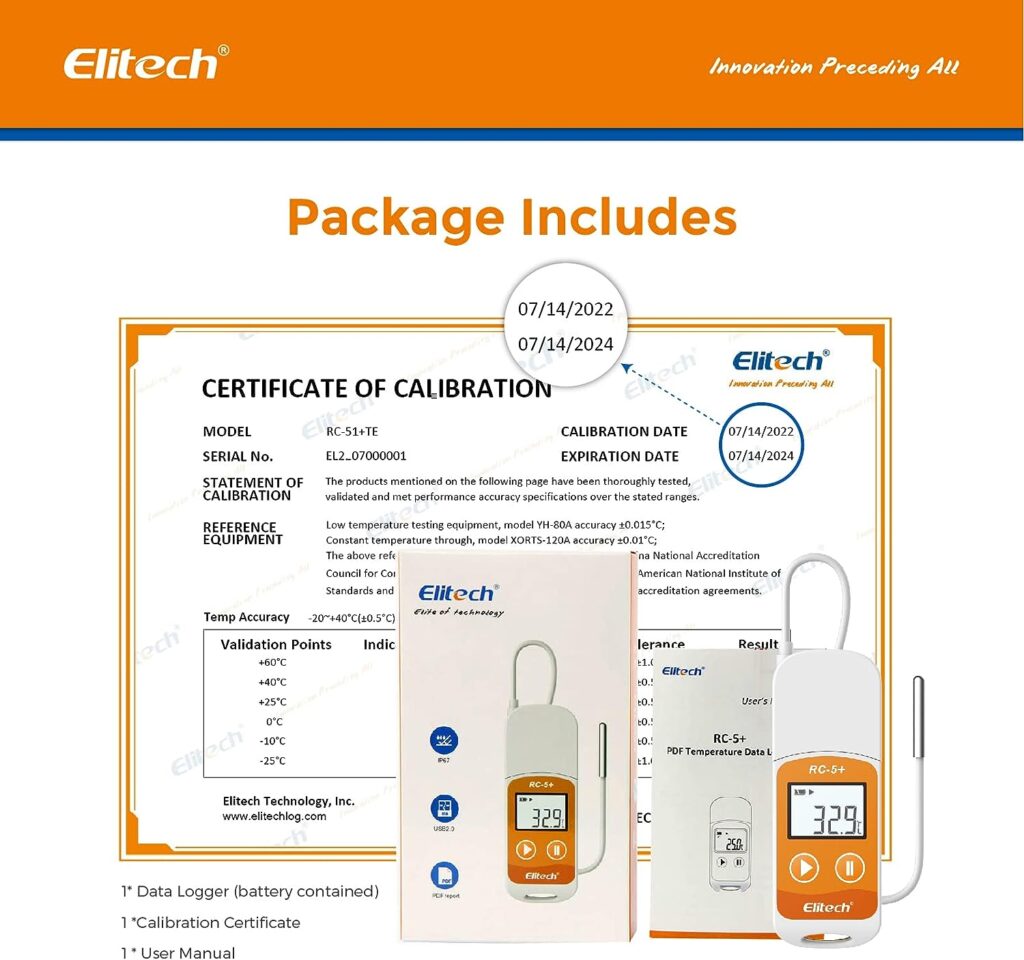 Elitech RC-5+ TE Digital PDF USB Temperature Data Logger Reusable Recorder Refrigerator Thermometer 32000 Points High Accuracy (Extra External Sensor)