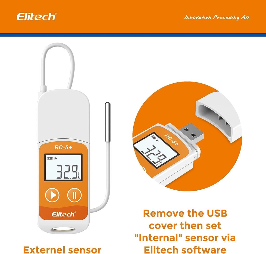 Elitech RC-5+ TE Digital PDF USB Temperature Data Logger Reusable Recorder Refrigerator Thermometer 32000 Points High Accuracy (Extra External Sensor)