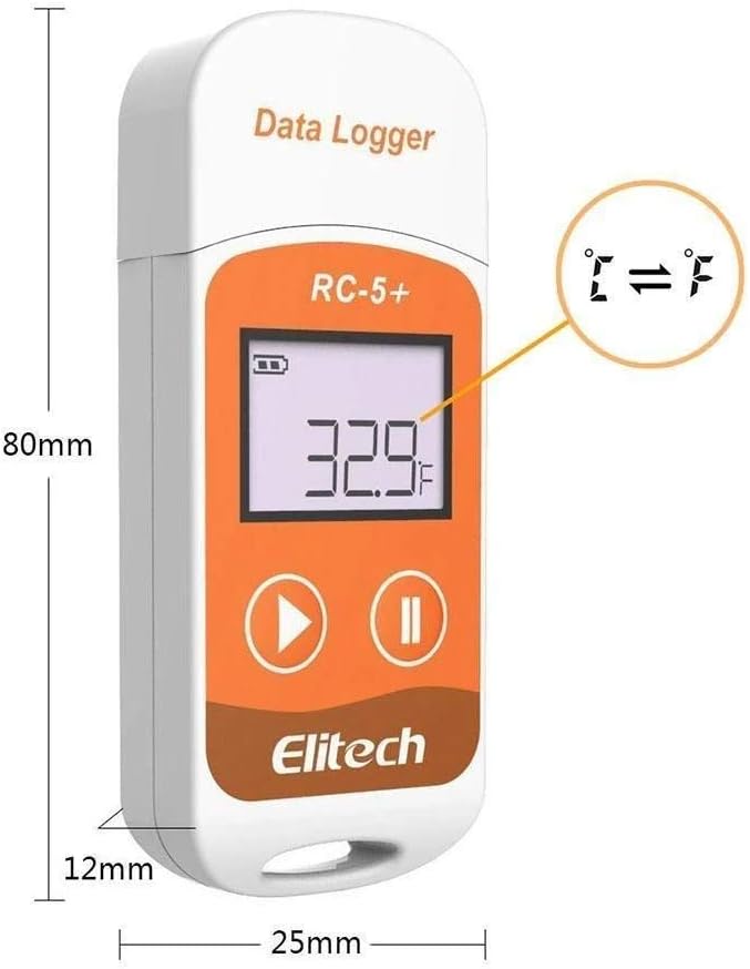 Elitech RC5+ Multi-Use Temperature Data Logger(Range: -22°F to 158°F) for Vaccine, Biolab, Hatchery, Blood Bank, Cold Chain, Hatchery, Refeer Truck, Cargo by INSTRUKART (Pack of 4)