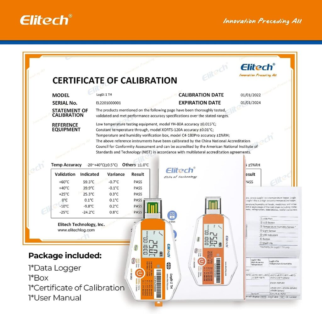 Elitech Temperature Humidity Data Logger Single Use Temperature Recorder PDF Report USB Temperature Logger 16000 Points WHO PQS Listed LogEt1-TH