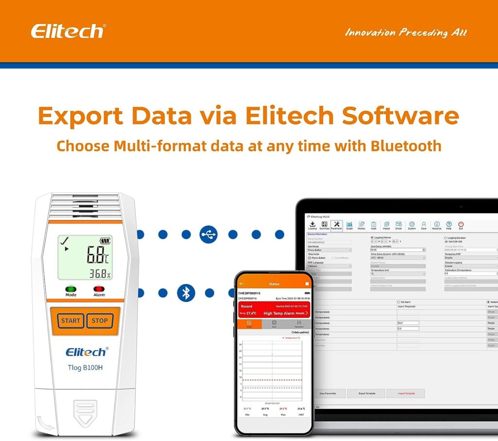 Elitech Tlog B100H Digital Data Logger Bluetooth Temperature Humidity Recorder