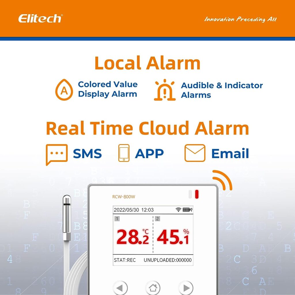 Elitech Wireless Digital Data Logger Remote Real-Time Temperature Humidity Monitor Cloud Data Storage WiFi Communication External TempHumi Probe, RCW-800W-THE(-40~176℉) with Basic Cloud Service