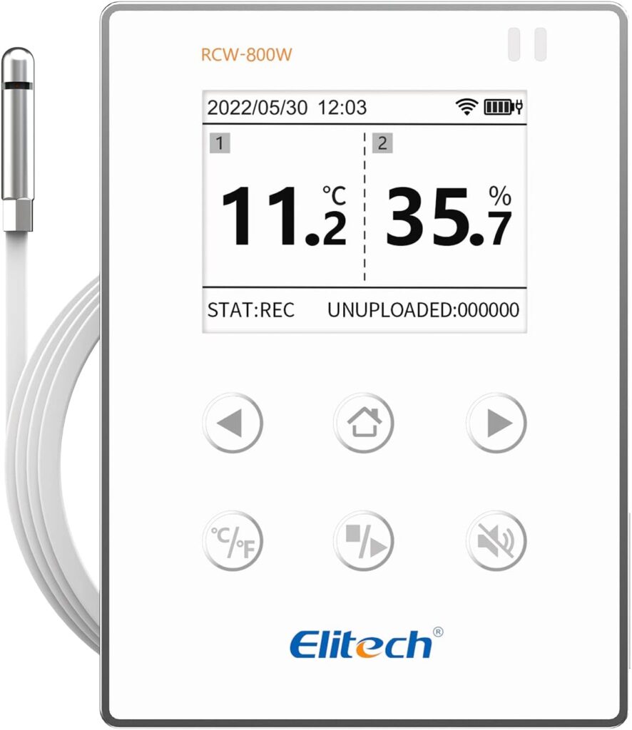 Elitech Wireless Digital Data Logger Remote Real-Time Temperature Humidity Monitor Cloud Data Storage WiFi Communication External TempHumi Probe, RCW-800W-THE(-40~176℉) with Basic Cloud Service