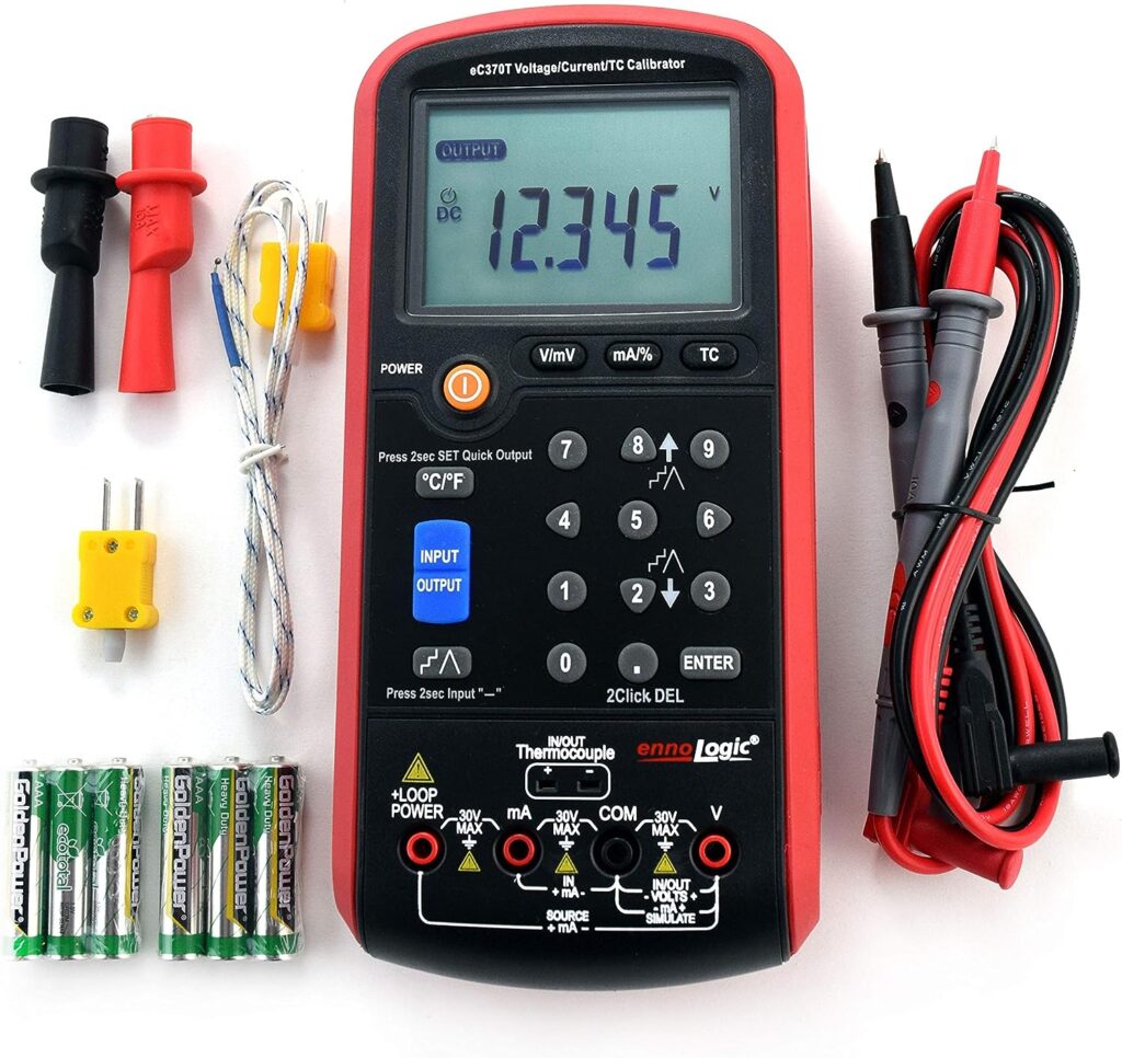 ennoLogic Volt mA Thermocouple Loop Process Calibrator eC370T - 0-20V and 4-20mA Simulator – Portable Millivolt mA and Temperature Signal Generator and Meter for Transmitters, Current Loops, PLC