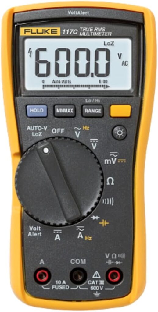 Fluke 117 Digital Multimeter, Non-Contact AC Voltage Detection, Measures Resistance/Continuity/Frequency/Capacitance/Min Max Average, Automatic AC/DC Voltage Selection, Low Impedance Mode