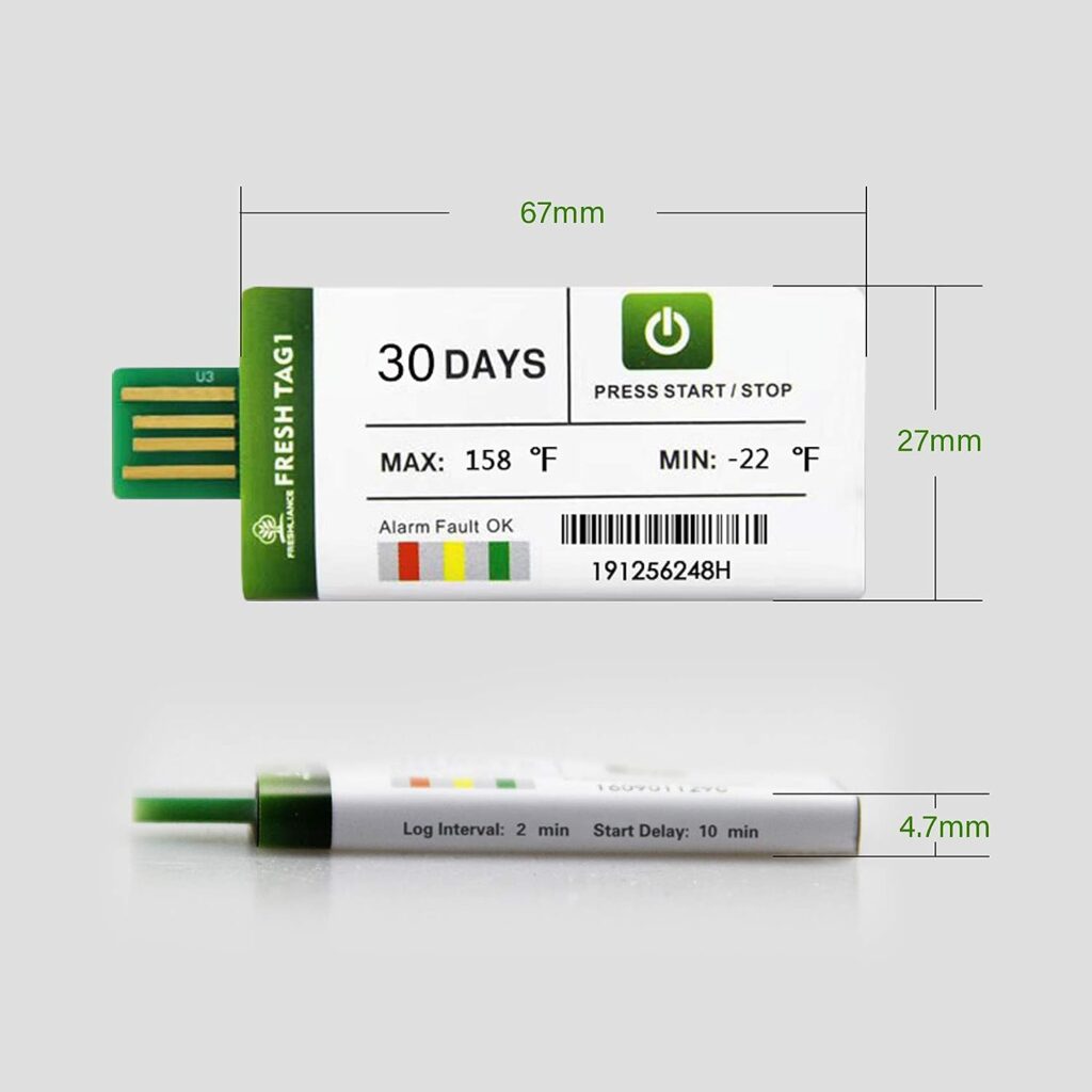 Freshliance 10pack USB Temperature Data Logger Recorder 129600 Points High Accuracy Cover 30days Single Use with CSV Report Cold Chain Fresh Tag 1