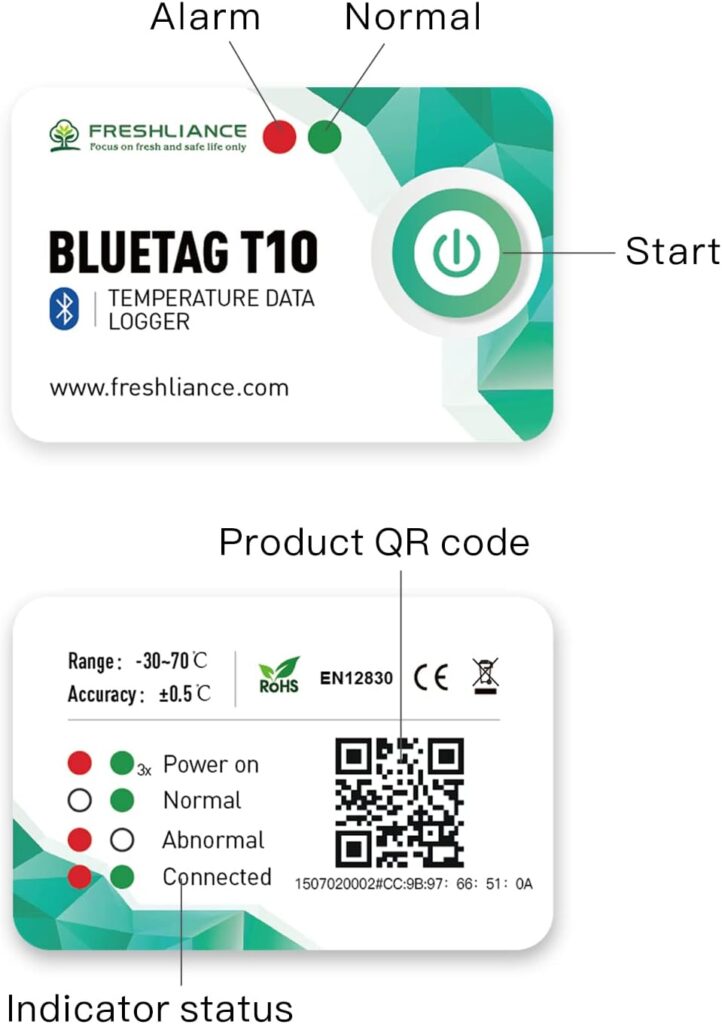 Freshliance Bluetooth Temperature Data Logger Recorder, Smart Multiple-use Wireless Thermometer Senor with APP Notification Alarm, 1 Year Data Storage Export, Remote Monitor for Freezer, Cigars