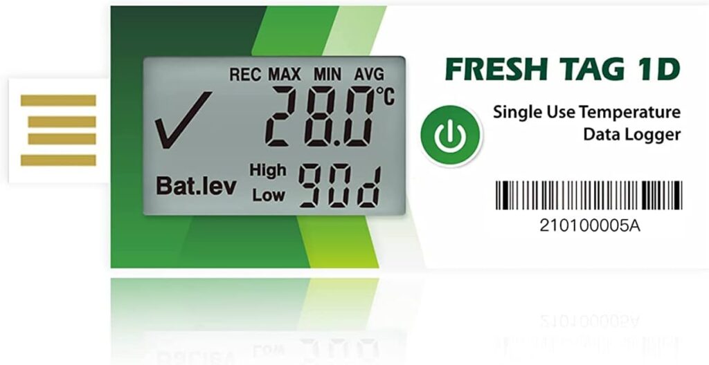 Freshliance Temperature Data Logger LCD Single Use with PDF Report 90Days 20Pack Fresh Tag1D