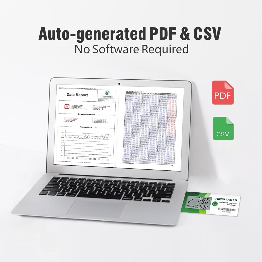 Freshliance Temperature Data Logger LCD Single Use with PDF Report 90Days 20Pack Fresh Tag1D