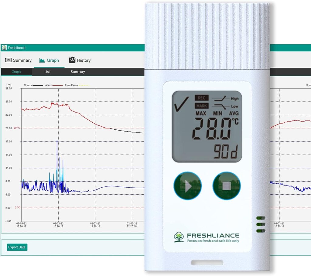 Freshliance USB Temperature Data Logger Recorder, Configurable LCD Digital Refrigerator Thermometer with PDF or CSV Report, Reusable Temperature Monitor for 35000 Points High Accuracy, Tagplus-T