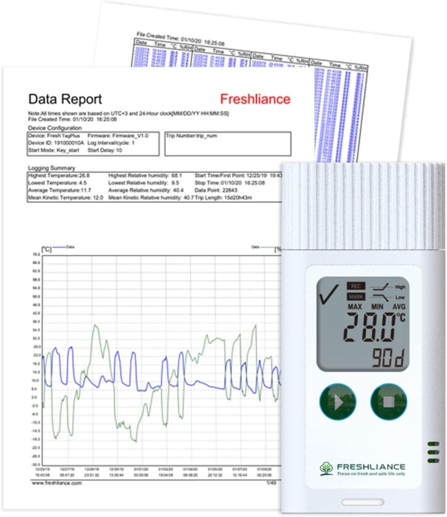 Freshliance USB Temperature Data Logger Recorder, Configurable LCD Digital Refrigerator Thermometer with PDF or CSV Report, Reusable Temperature Monitor for 35000 Points High Accuracy, Tagplus-T