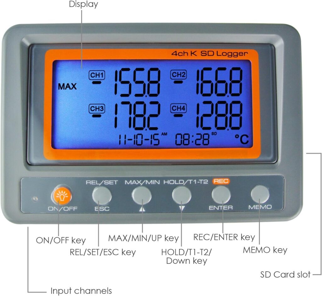 Gain Express AZ Instruments 4 Channel K Type Thermometer SD Card Data Logger Thermocouple Temperature + 2 Bead Type K-Thermocouple Probe