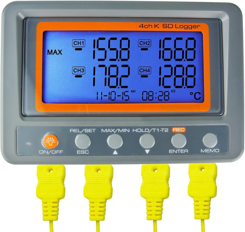 Gain Express AZ Instruments 4 Channel K Type Thermometer SD Card Data Logger Thermocouple Temperature + 2 Bead Type K-Thermocouple Probe