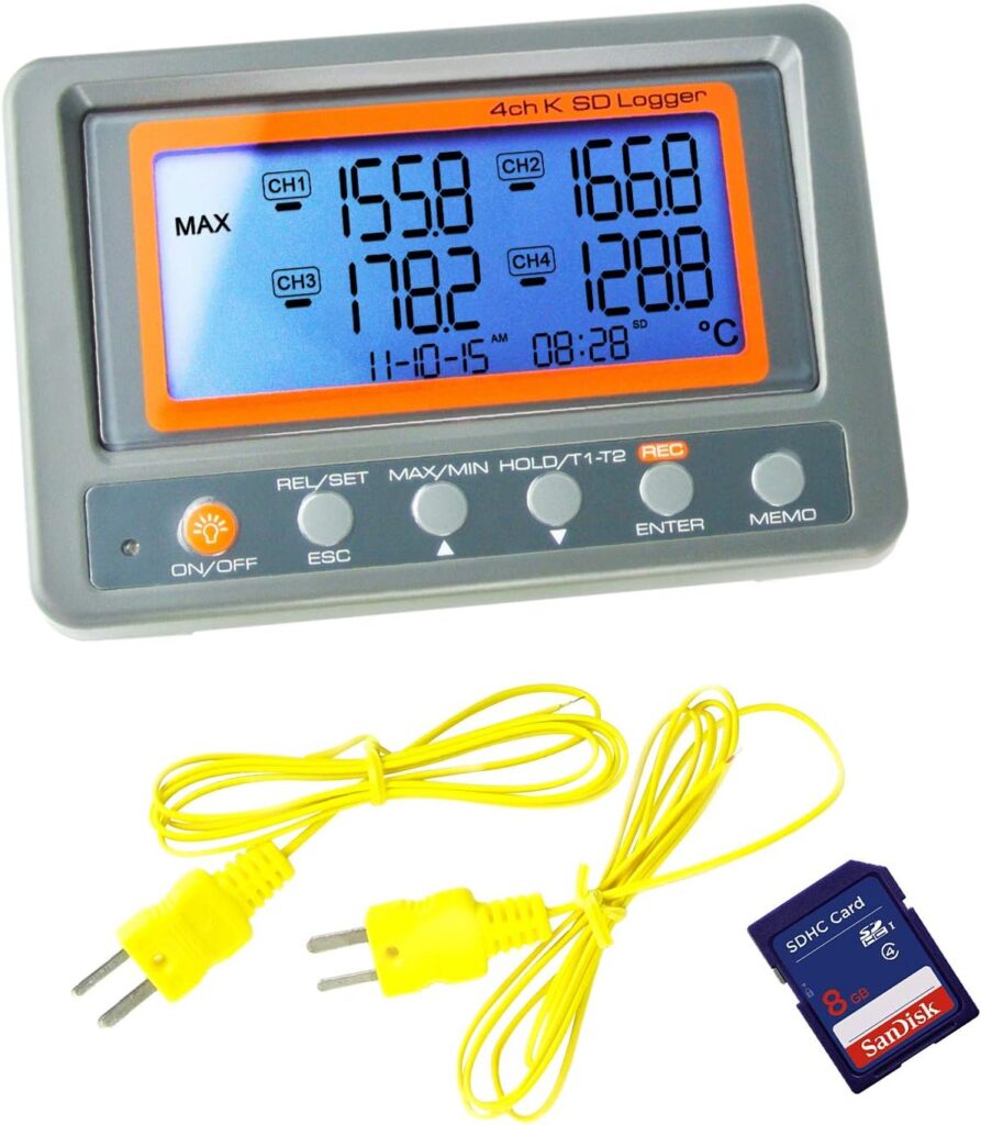 Gain Express AZ Instruments 4 Channel K Type Thermometer SD Card Data Logger Thermocouple Temperature + 2 Bead Type K-Thermocouple Probe