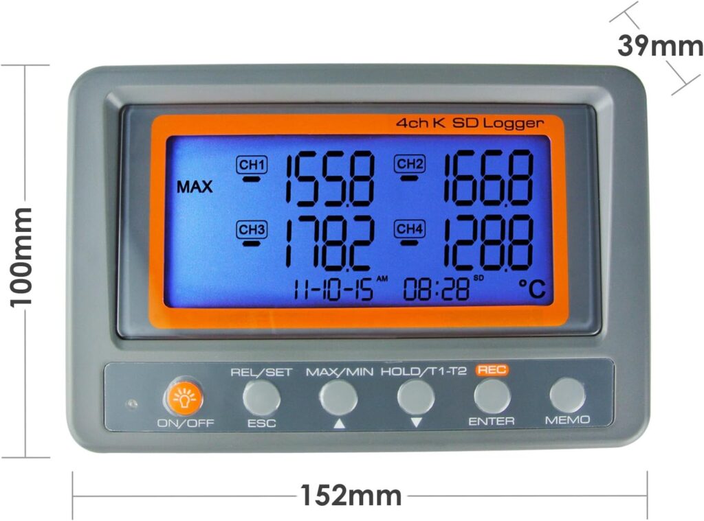 Gain Express AZ Instruments 4 Channel K Type Thermometer SD Card Data Logger Thermocouple Temperature + 2 Bead Type K-Thermocouple Probe