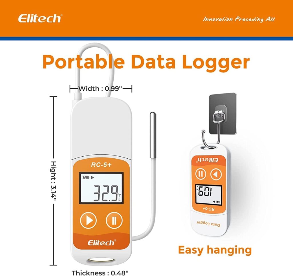 [ISO 17025 Certified] Elitech RC-5+ TE Digital PDF USB Temperature Data Logger Reusable Recorder Refrigerator Thermometer 32000 Points High Accuracy (Extra External Sensor)