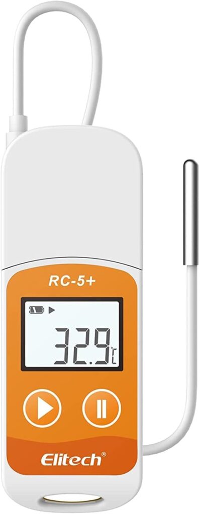 [ISO 17025 Certified] Elitech RC-5+ TE Digital PDF USB Temperature Data Logger Reusable Recorder Refrigerator Thermometer 32000 Points High Accuracy (Extra External Sensor)