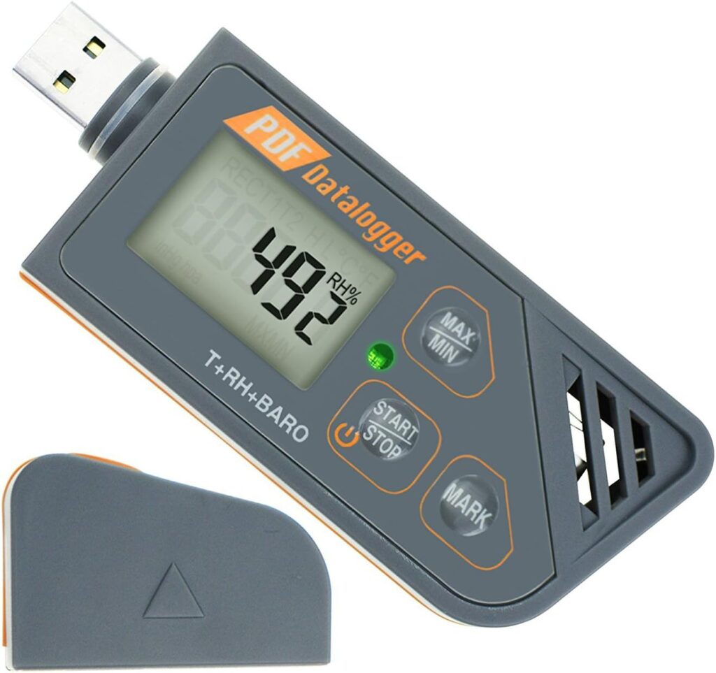 Light, Portable and IP65 Waterproof USB Data Logger for Temperature, Humidity and Atmospheric Pressure, with Built-in Software to Generate PDF and Excel Reports