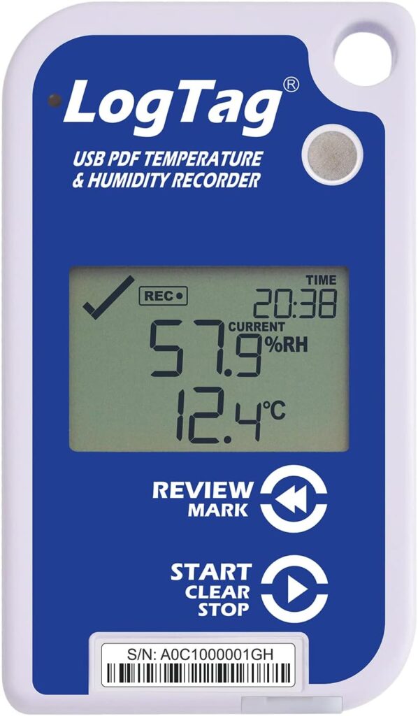 LogTag UHADO-16, Multi-use Data Logger, Temperature  Humidity, 16,000 Readings, with Display, with USB, White/Blue