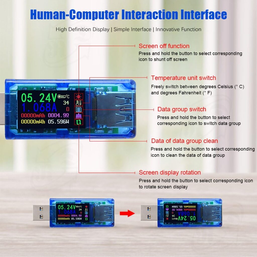 MakerHawk USB 3.0 Tester, USB Power Meter, 3.7-30V 0-4A Voltage Tester Multimeter, USB Current Meter Tester, IPS Color Display Voltmeter Ammeter, USB Charger Tester AT34