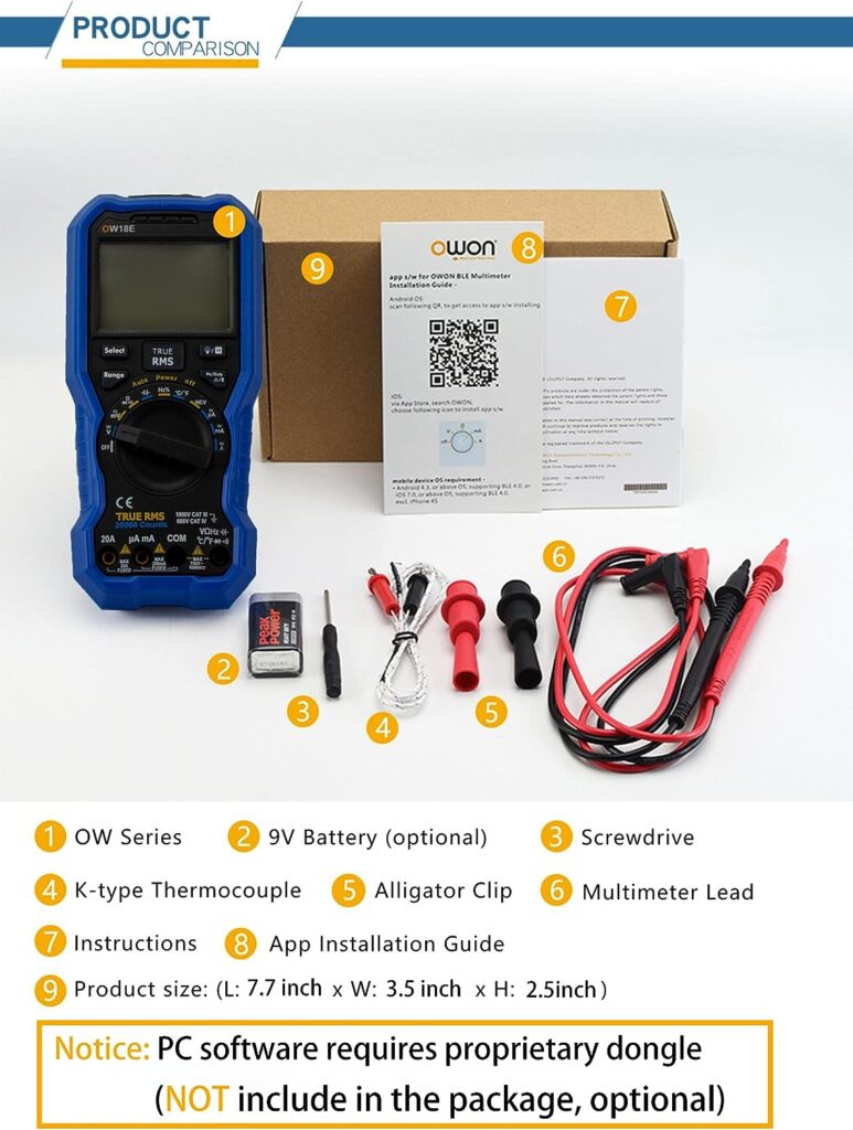 OW18E Handheld Digital Multimeter with Data Logger and Thermometer 3 in 1 Bluetooth Function with 4 1/2 Digits Resolution