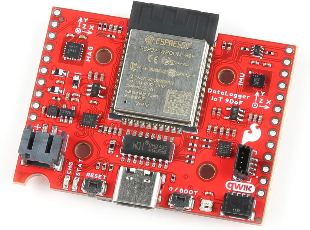 SparkFun DataLogger IoT - 9DoF IMU for Built-in Logging of a Triple-axis Accelerometer, gyro, and Magnetometer. MicroSD Socket, USB Type C, Board Dimensions: 1.66in. x 2.00in.