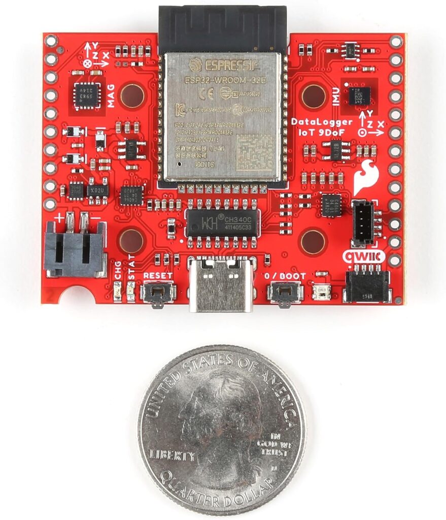 SparkFun DataLogger IoT - 9DoF IMU for Built-in Logging of a Triple-axis Accelerometer, gyro, and Magnetometer. MicroSD Socket, USB Type C, Board Dimensions: 1.66in. x 2.00in.