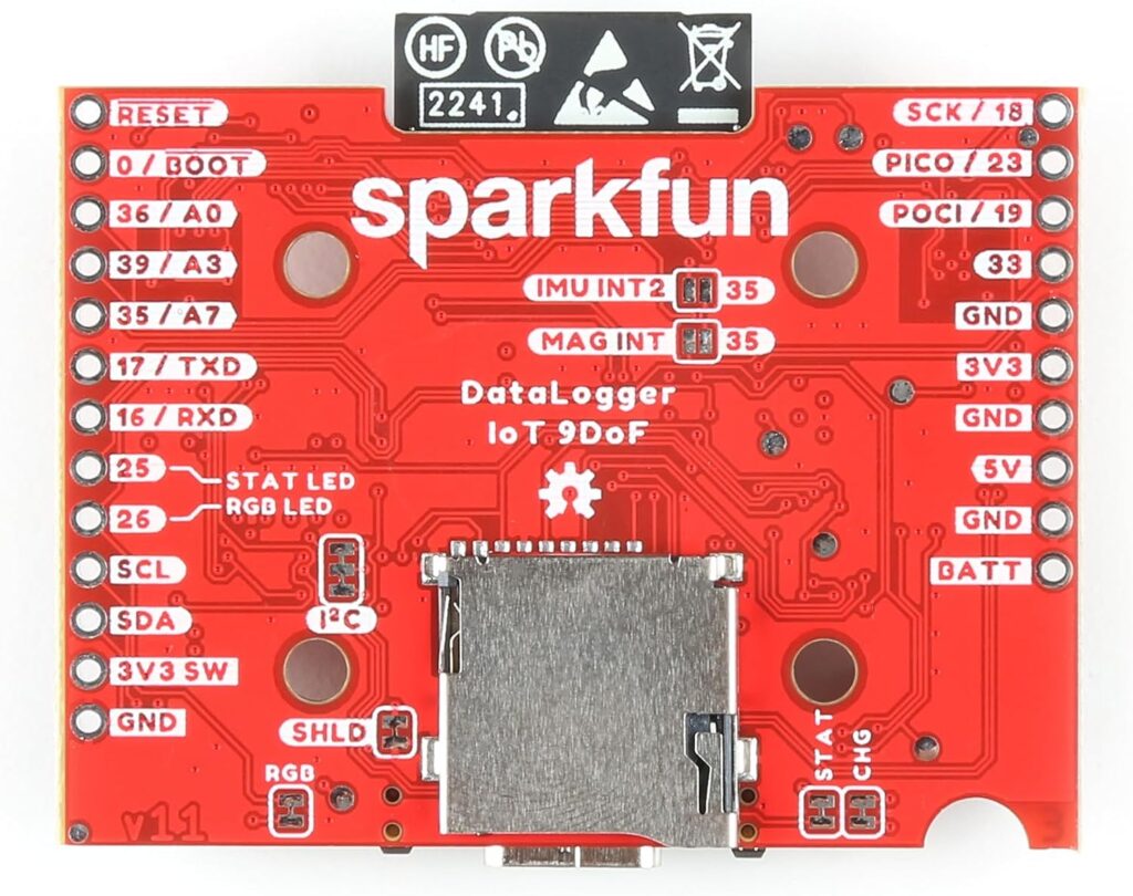 SparkFun DataLogger IoT - 9DoF IMU for Built-in Logging of a Triple-axis Accelerometer, gyro, and Magnetometer. MicroSD Socket, USB Type C, Board Dimensions: 1.66in. x 2.00in.