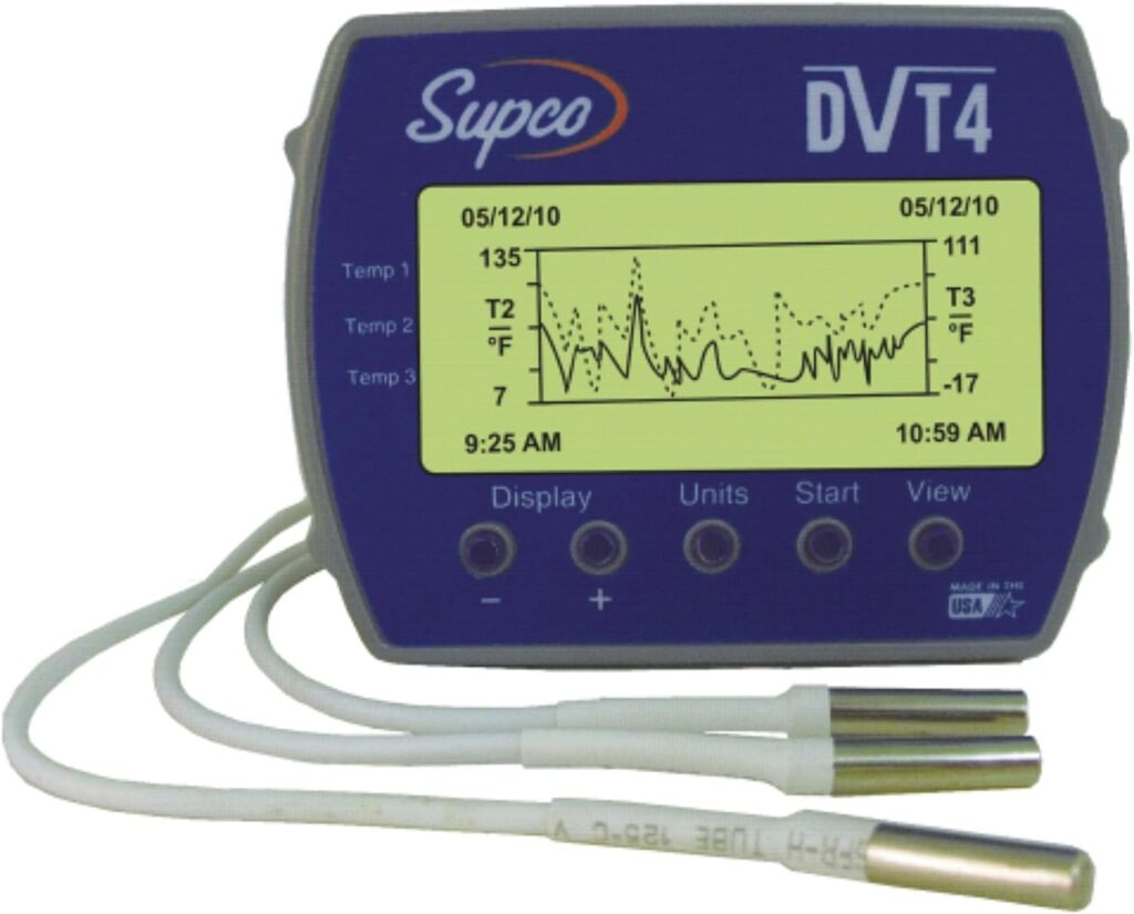 Supco DVT4 Data View 4-Channel Temperature Data Logger with Display, 4 Length x 3-3/64 Width x 1-1/2 Height