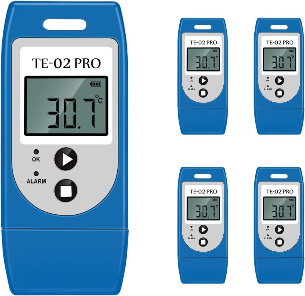 Temperature Data Logger, Multi-Use USB Temperature Recorder with 32000 Readings, PDF Reports, Alarms, Waterproof, 1-Year Battery Life, Calibration Certificates, Thermometer Logger for Cold Chain (5)