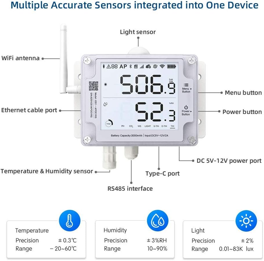 Ubibot GS1-AETH1RS + TH30S-B Ethernet Thermometer Hygrometer, WiFi Temperature Humidity Sensor, Digital Temperature Data Logger, Free App Email Alert(2.4GHz WiFi  RJ45 Ethernet, no hub Required)